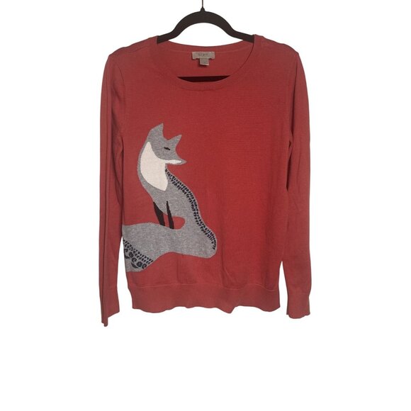 LOFT Sweaters - LOFT Womens Coral Fox Graphic 100% Cotton Sweater - Sz Med - Cozy - Stylish